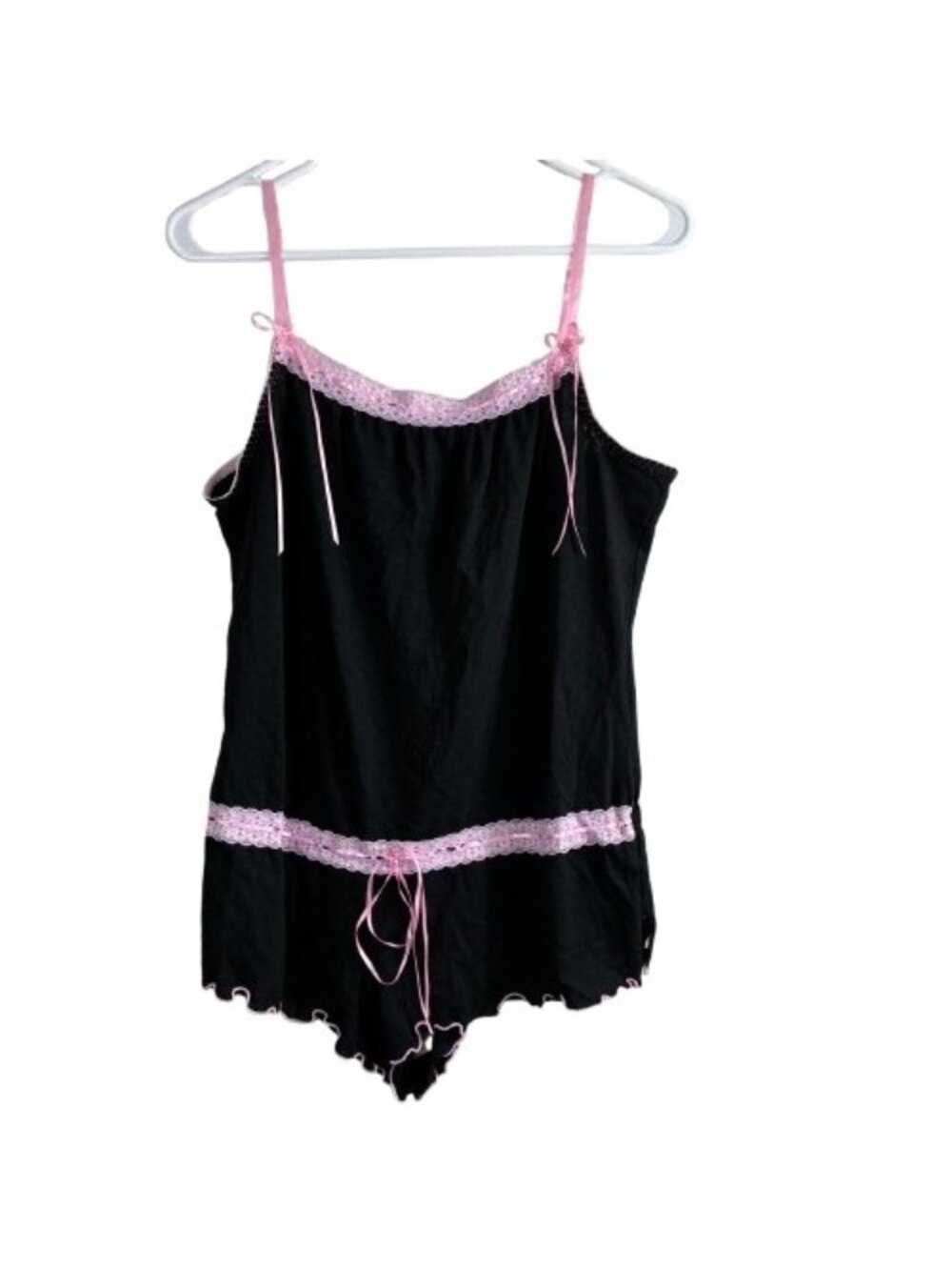 VTG Y2K Cinema Etoile Pink Lace Trim Satin Ribbon Lingerie Romper Sz S Coquette